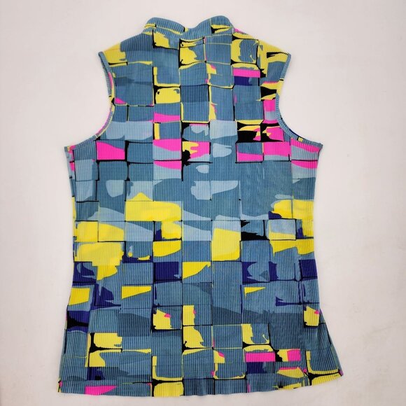 Jamie Sadock Womens Size M Blue Abstract Sleeveless Zip Polo Top Accordion - Picture 6 of 6